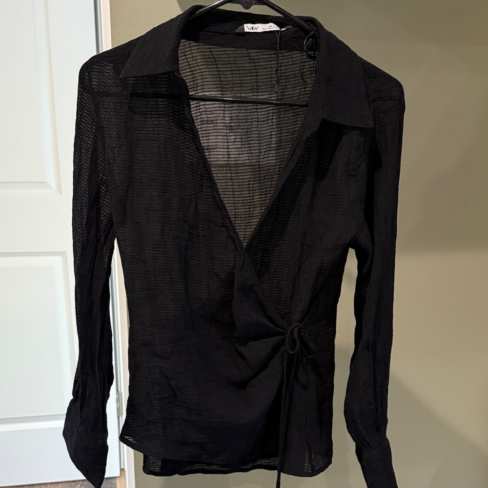 Zara Elegant Black Wrap Top
